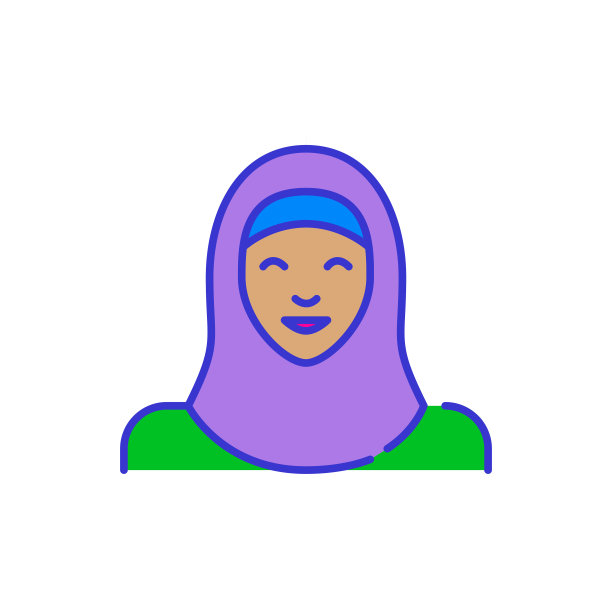 戴着头巾的穆斯林妇女。大胆的颜色卡通风格，简单的极简主义图标的营销和品牌图片下载