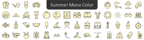 夏季单色图标集。Web图标集。网站集合图标矢量图片下载