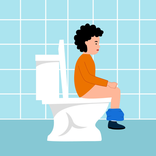孩子坐在马桶上的平面设计。便秘或腹泻。图片下载