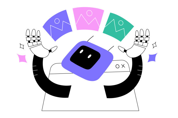 人工智能创造了大量的图像，人工智能程序生成照片，艺术品，机器人手握并给出文件，矢量插图图片下载