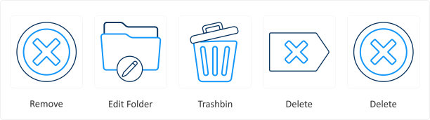 一组5个混合图标作为删除，编辑文件夹，垃圾桶图片下载