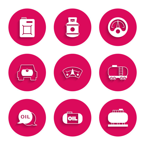 设置汽车燃气表，油罐存储，铁路水箱，Word油，汽车用天然气和罐式电机图标。向量图片下载