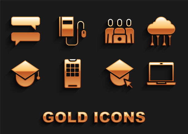 设置手机、网络云连接、笔记本电脑、毕业帽地球仪、在线课堂、语音泡泡聊天、电子书等。向量图片下载