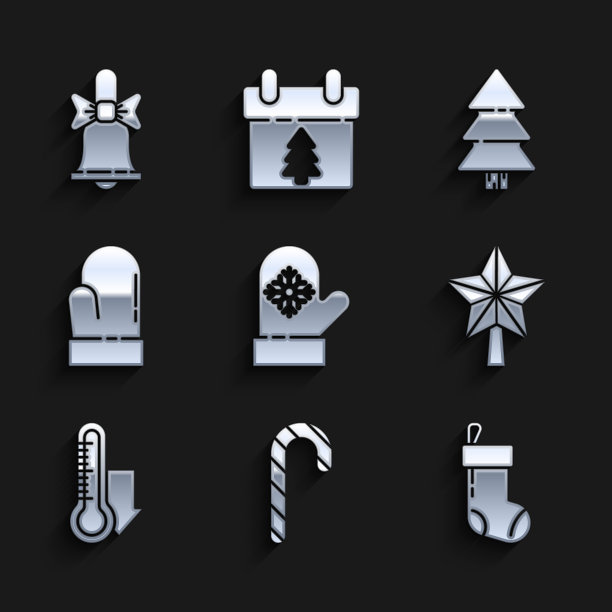 圣诞节元素合集：手套、糖果棒、长袜、星星和铃铛图片下载