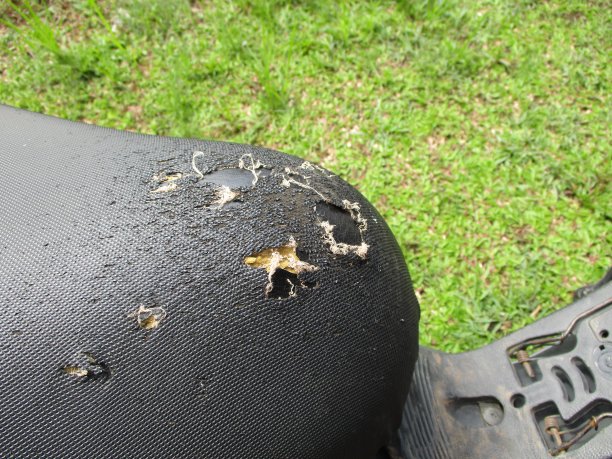 破碎的摩托车座椅皮革，特写照片图片下载