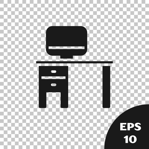 黑色电脑显示器和桌面图标隔离在透明的背景。PC组件标志。矢量图图片下载