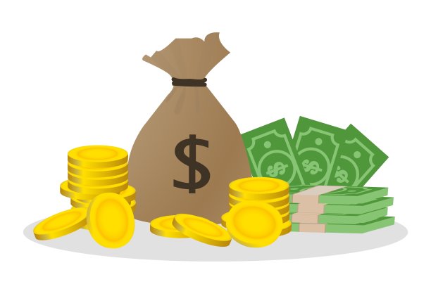 装有金币的钱袋。成包的美元。矢量卡通插图。图片下载