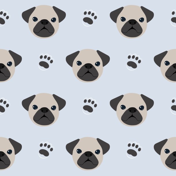 哈巴狗头图案。矢量平面插图上的蓝色背景。图片下载