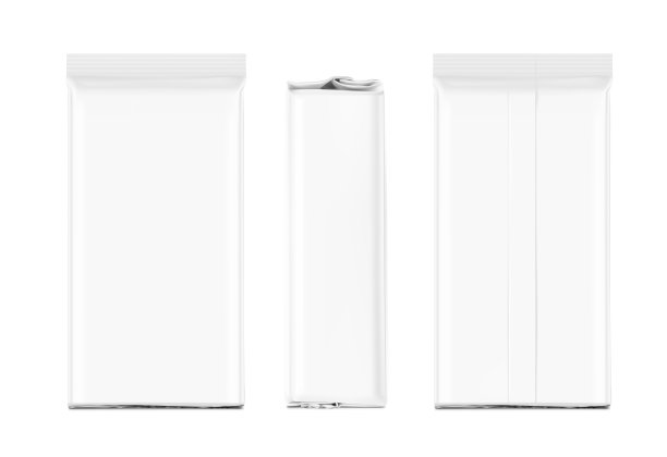 高逼真的真空包装袋模型集。正面，侧面和背面视图。矢量插图隔离在白色背景上。图片下载