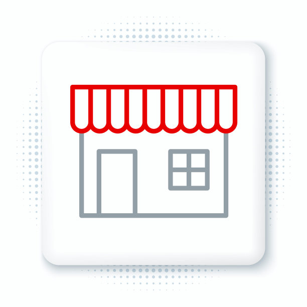 线购物大楼或市场商店图标孤立的白色背景。店建设。色彩缤纷的轮廓概念。向量图片下载