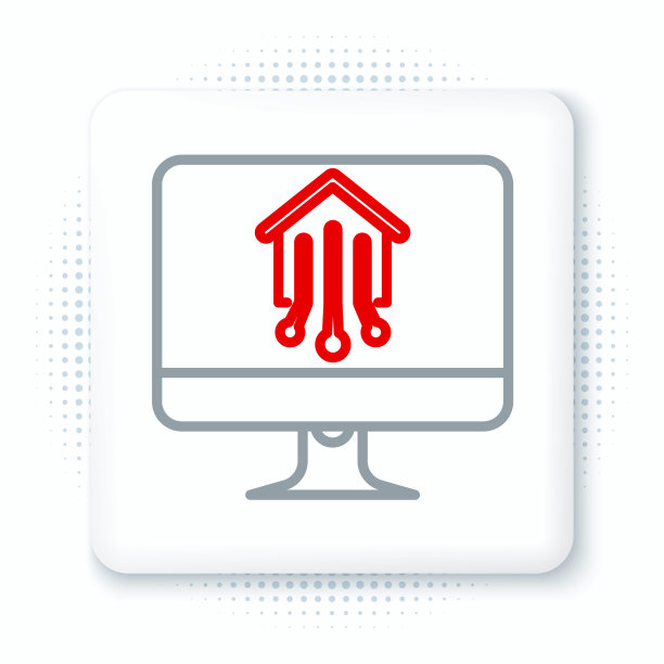 线电脑显示器与智能家居图标隔离在白色背景。远程控制。色彩缤纷的轮廓概念。向量图片下载