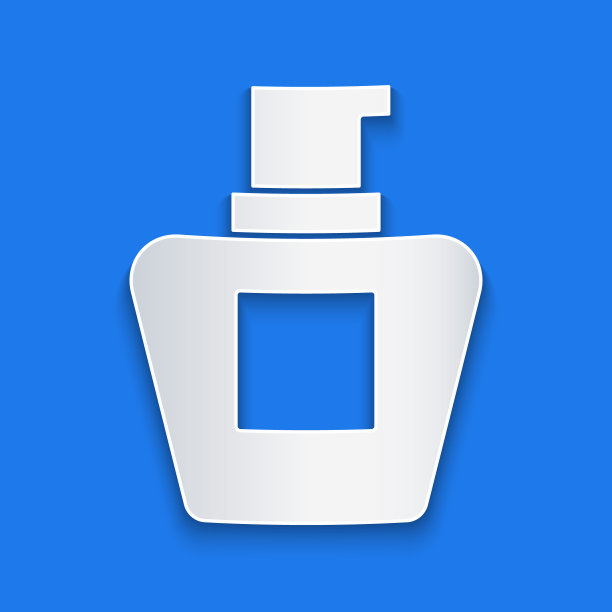 剪纸霜或乳液化妆品管图标孤立的蓝色背景。女性身体护理产品。纸艺风格。向量图片下载