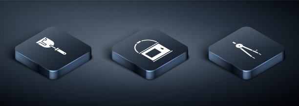 设置等距油灰刀，绘制指南针和油漆桶图标。向量图片下载