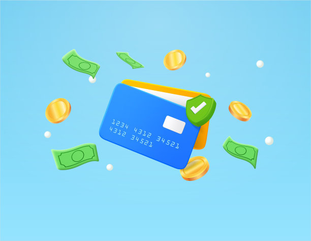 3d银行借记卡和飞行硬币与检查标记隔离的背景。成功的在线促销，电子商务，购物的数字支付设计。3D矢量插图。图片下载