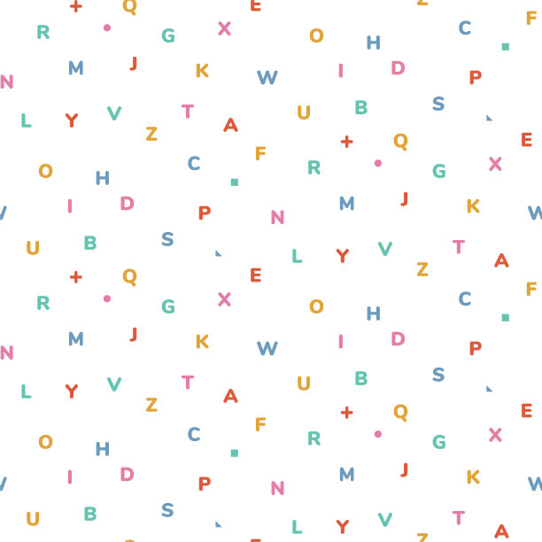 无缝抽象图案与字母在白色背景。礼品包装，节日用纸。学校和学习主题。图片下载