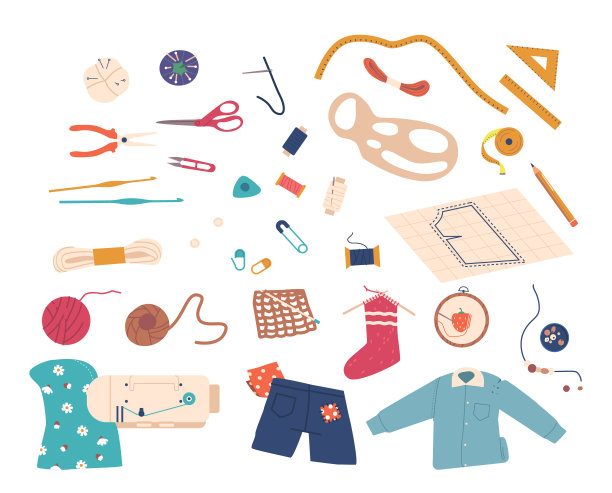 采购产品一套刺绣和编织项目，包括彩色线，针，和编织工具，创造手工制作图片下载