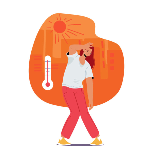 女人出汗，擦额头，扇自己，看起来脸红和不舒服。虚弱的女性角色寻求更酷的东西图片下载