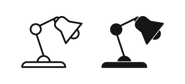 台灯图标。办公室灯光标志。表灯泡标志。电子聚光灯符号。点灯图标。黑色的颜色。矢量信号。图片下载