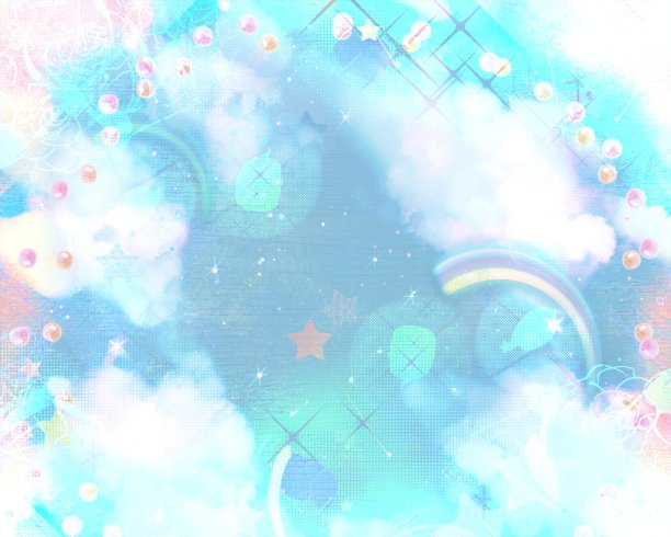 奇幻背景插图彩色玫瑰，美丽的彩虹和云海和天上的光。图片下载