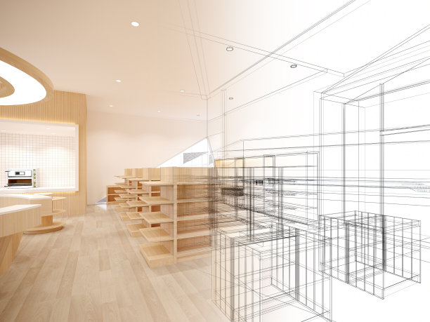 超市抽象草图设计，三维渲染图片下载