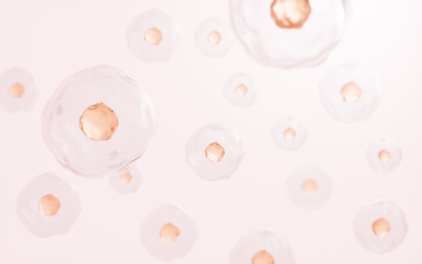 黄色背景中的漂浮细胞，皮肤治疗，生物和医学概念，3d渲染。图片下载