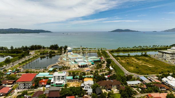 Mosque Bandaraya市Kinabalu。婆罗洲,马来西亚。图片下载