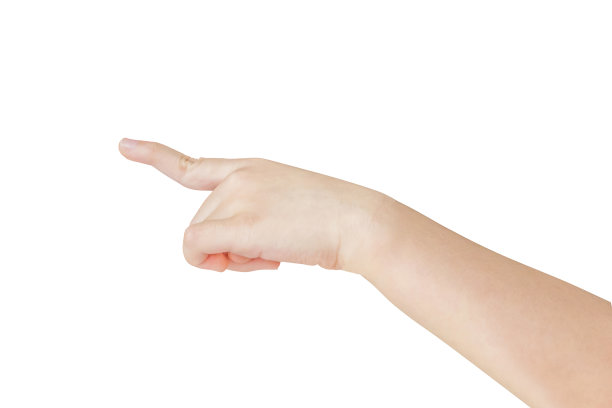 孩子的手触摸或指向白色背景上孤立的东西图片下载