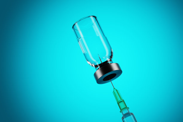 用一次性注射器从药瓶里取药。3 d渲染。图片下载