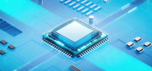 赛博朋克AI的3D渲染。电路板。技术背景。中央计算机处理器CPU和GPU的概念。主板数字芯片。科技背景。图片下载