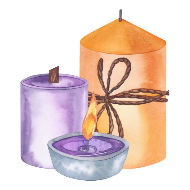 梦幻蜡烛与水彩分离白色装饰在万圣节，新年和圣诞节，水疗。图片下载