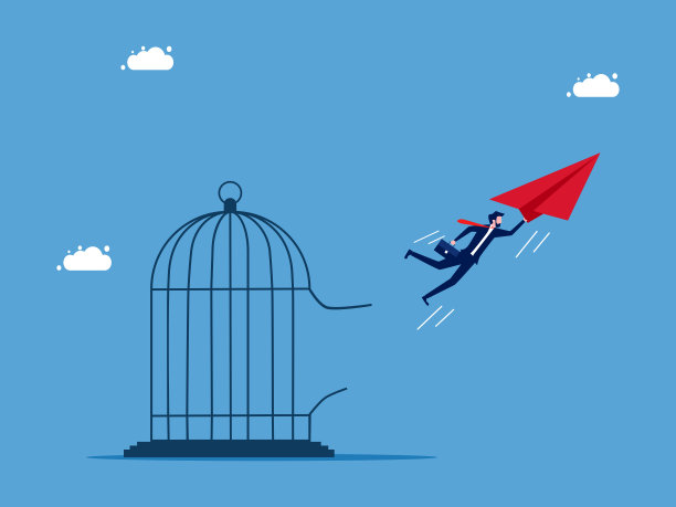 独立的商业领袖。一架纸飞机载着一个商人逃离监狱图片下载