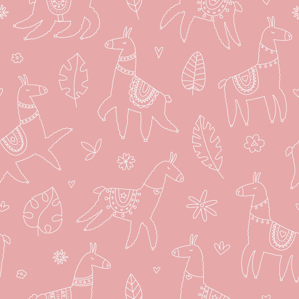 无缝图案与可爱的羊驼涂鸦风格。可爱的矢量插图，背景设计，适用于纺织品，包装纸，儿童和成人包装。图片下载