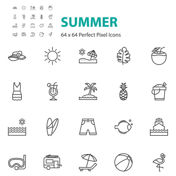 一套夏季的图标，大海，海滩，假期图片下载