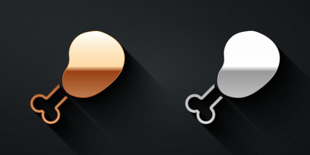 金和银鸡腿图标孤立的黑色背景。鸡腿。长影式。向量图片下载