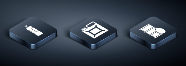 集等距工业气体钢瓶罐，桶油和罐汽油图标。向量图片下载