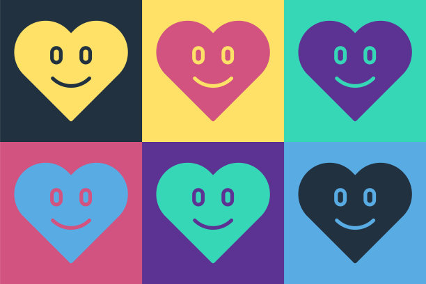波普艺术心脏图标孤立的彩色背景。象征浪漫的连结、加盟、激情与婚礼。情人节快乐。向量图片下载
