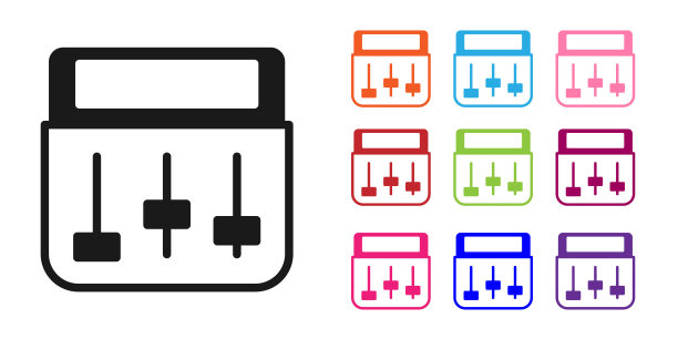 黑色鼓机音乐制作人设备图标孤立的白色背景。设置图标彩色。向量图片下载