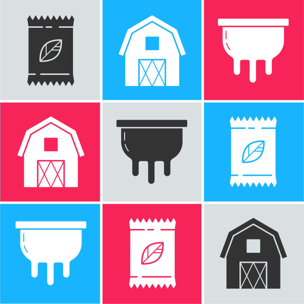 设置一个装满特定植物种子的包，农舍概念和乳房图标。向量图片下载