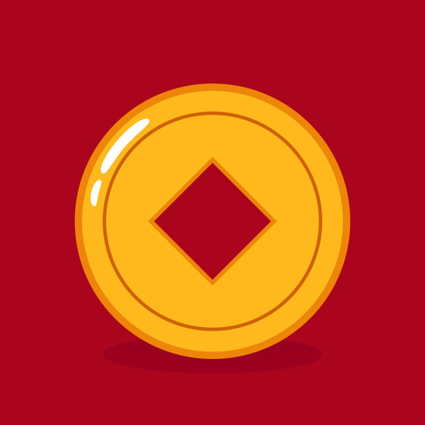 中国硬币矢量插图，中国新年扁平图标图片下载
