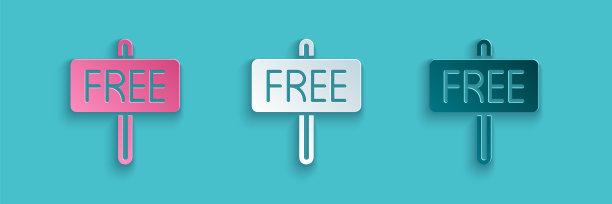 剪纸免费图标隔离在蓝色背景。纸艺风格。向量图片下载