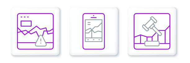 设置在线互联网拍卖，失败股票市场和移动交易图标。向量图片下载