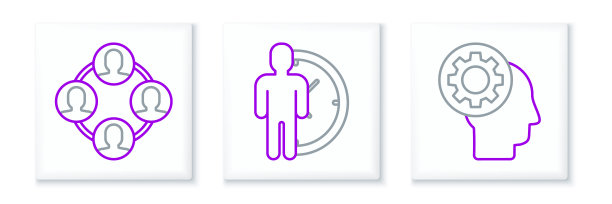设置线人头与齿轮内部，项目团队基地和时间管理图标。向量图片下载