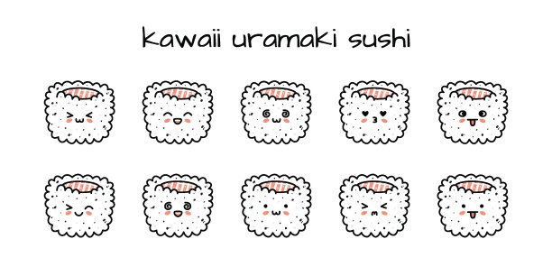 一套卡通风格的卡哇伊村卷寿司吉祥物图片下载