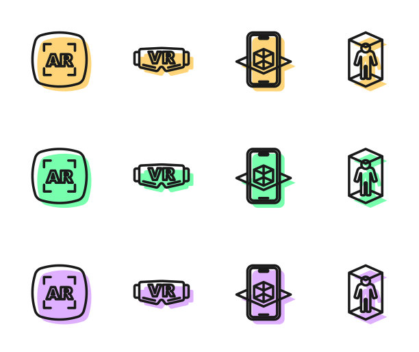 集线3d建模，增强现实AR，虚拟眼镜和图标。向量图片下载