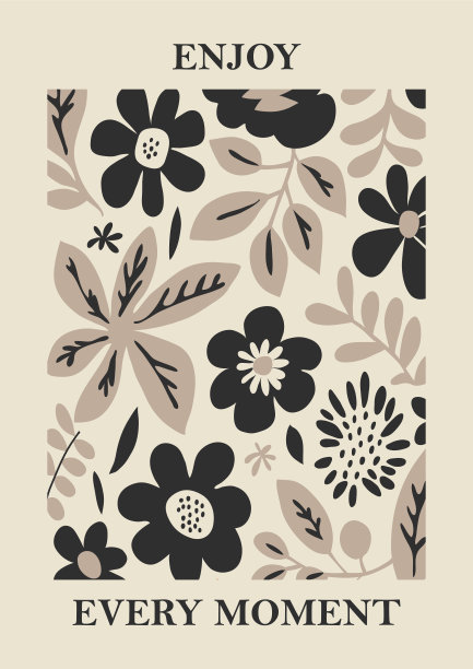 植物马蒂斯启发花墙艺术海报，小册子，传单模板，当代拼贴。有机形状，线条花卉图案与正面报价，手绘设计，简单的壁纸。图片下载