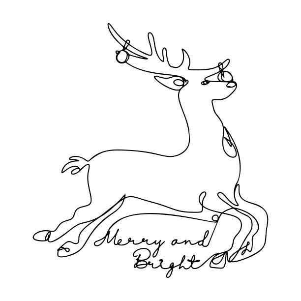 一行鹿快乐和明亮的字母连续线条绘制图片下载