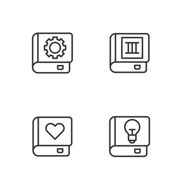 设置线路用户手册、罗曼史书和图书图标。向量图片下载