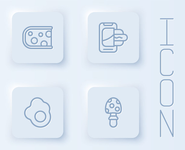 套餐奶酪，手机订餐，炒鸡蛋，木耳蘑菇。白色方形按钮。向量图片下载