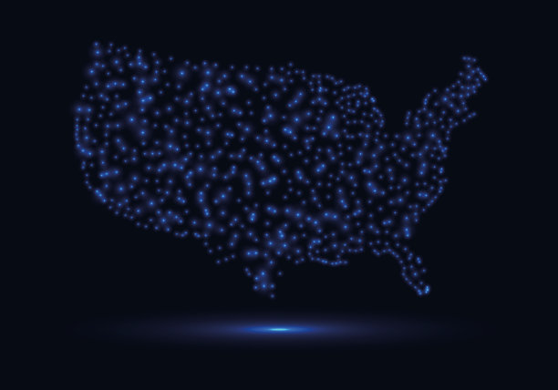 摘要电信网络地图。美国地图背景。美利坚合众国的灯图片下载