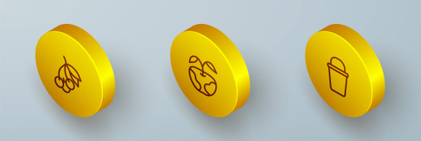 设置等距线新鲜浆果，苹果和桶图标。向量图片下载